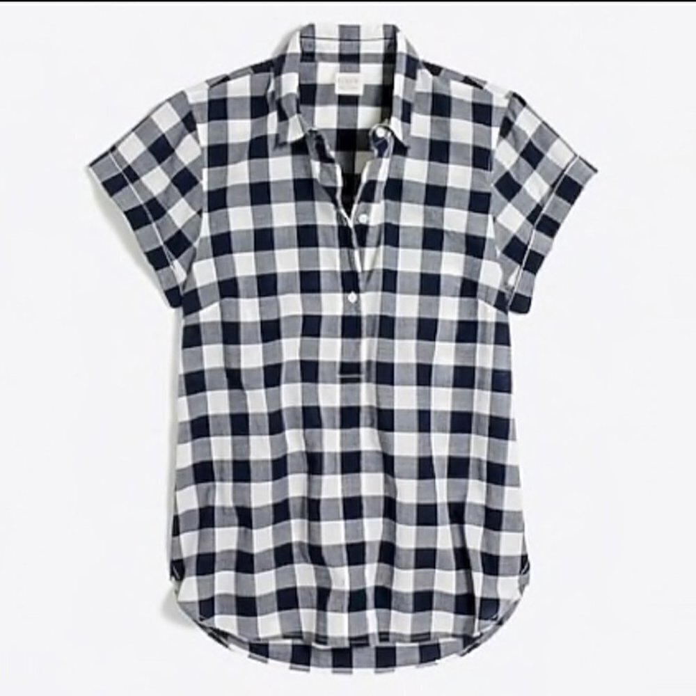 J. Crew Mercantile Gingham Cuffed Top XS‎